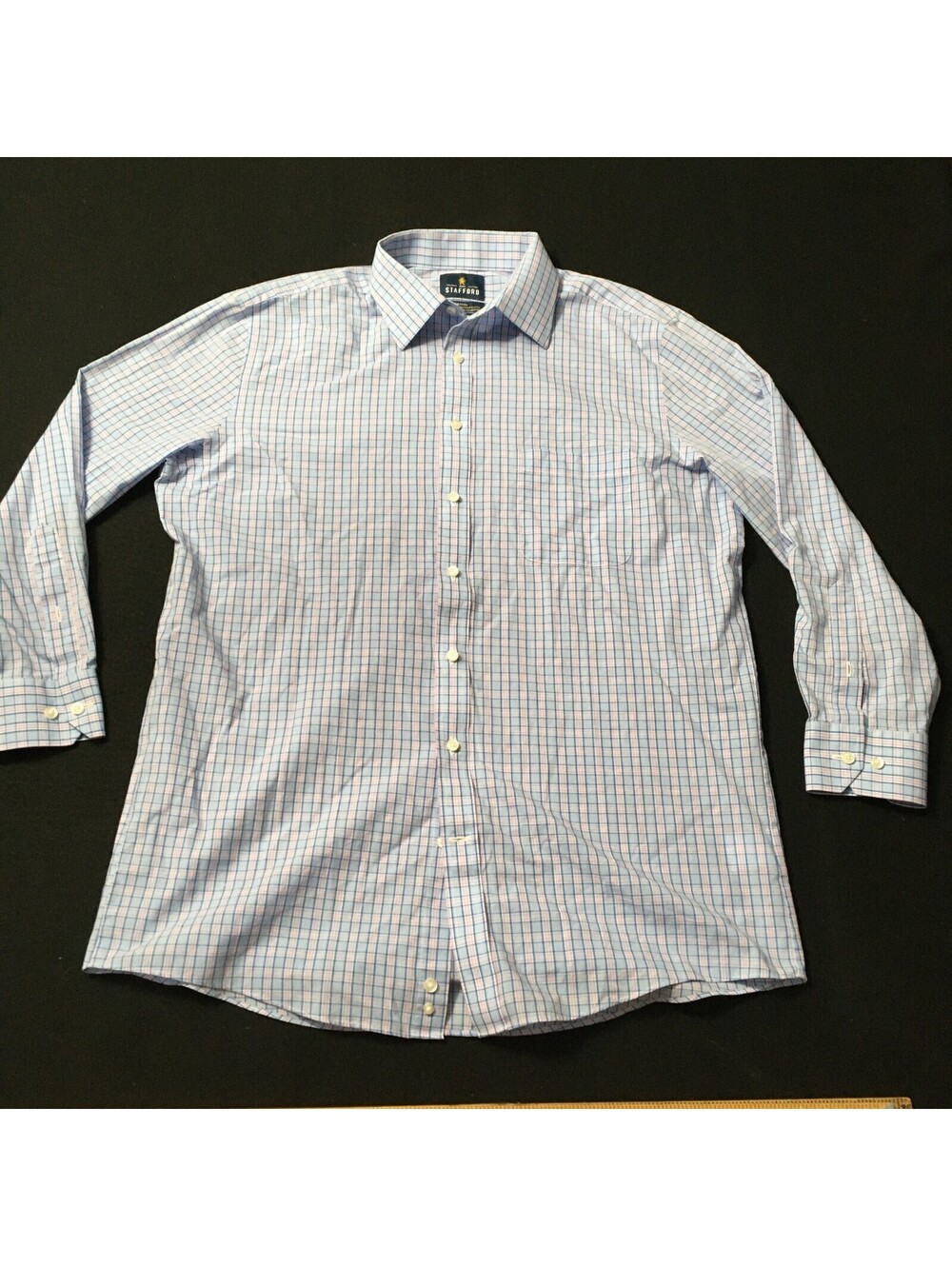 Stafford Dress Shirt Mens 16.5 32/33 blue pink Button Up easy care travel
